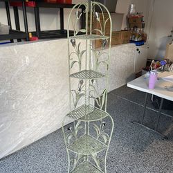Vintage designer wrought iron five tier corner plant stand 70 inches
