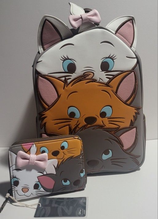Loungefly Aristocats 3 Face Cosplay Backpack And Wallet Included New With Tags Limited Edition ((VERY RARE)) HARD TO FIND 2PCS