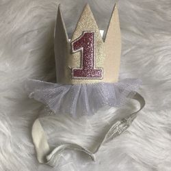 1st birthday sparkly crown with tutu-fringe headband