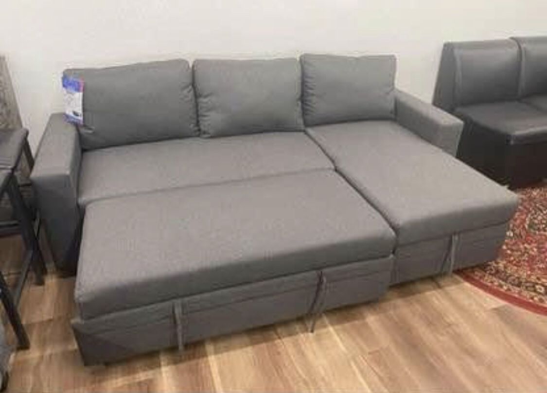 New Gray Sectional With Pull Out Bed And Storage Sofa Couch