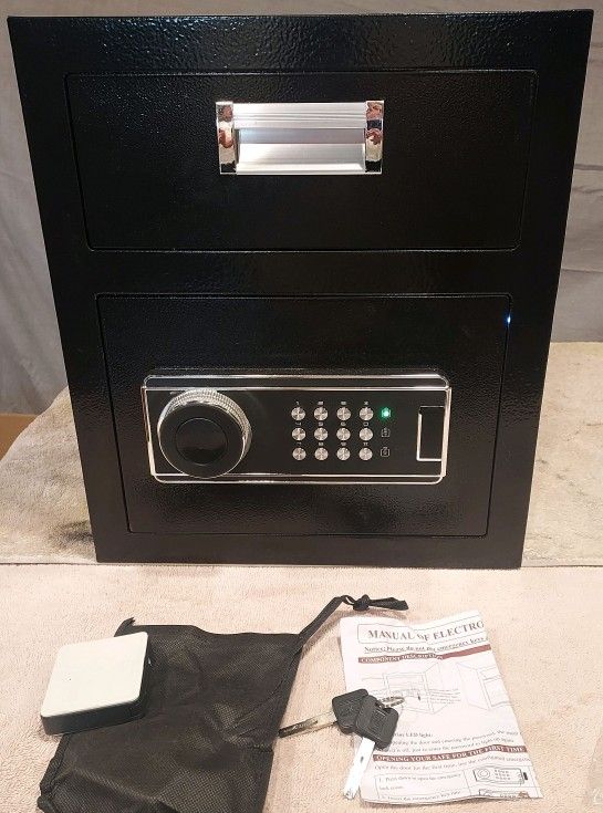 Brand NEW 2 AVAIL LARGE 1.8 CU FT DEPOSITORY SAFE FIRE PROOF 3 WAYS TO OPEN BNIB NEVER USED