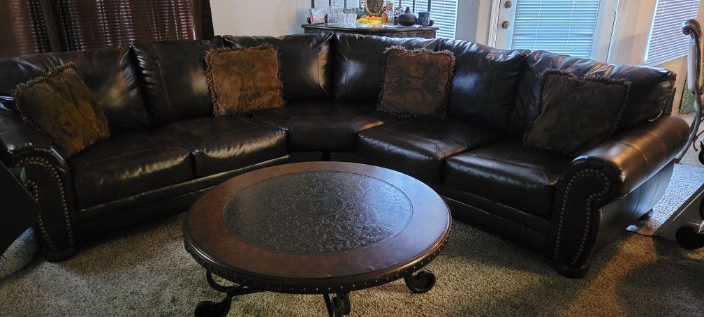 Leather Sectional with Coffee Table and End Table