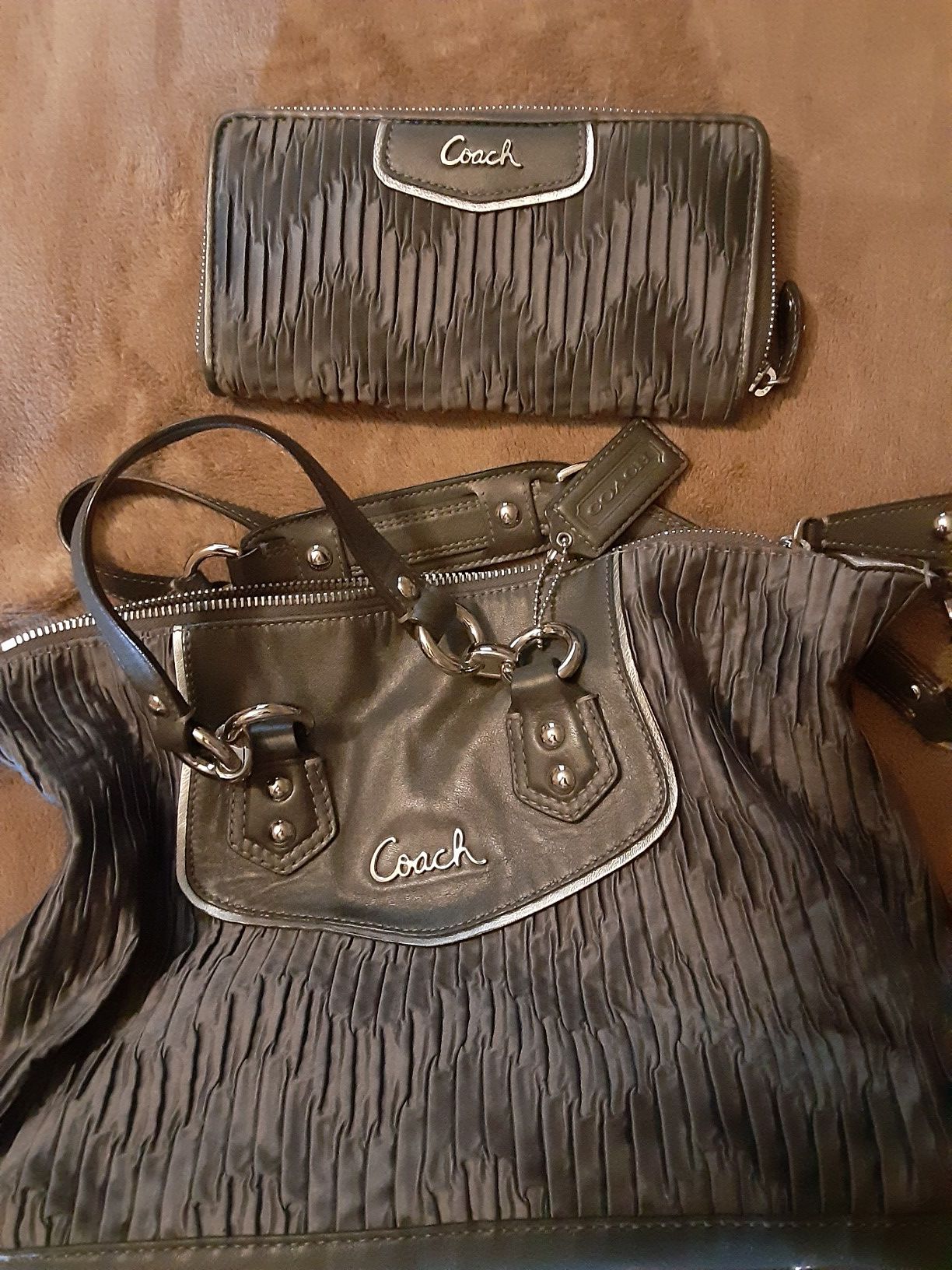 Grey Coach bag and wallet