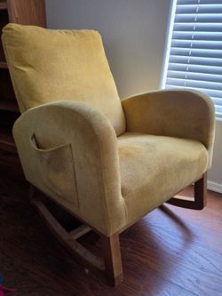Yellow Upholstered Rocking Chair with Side Pocket