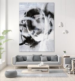 Large Abstract Black and White Canvas Wall Art - No Turning Radius Framed