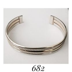 7.5" x 12.5mm Handcrafted Solid Sterling Silver & 12k gf Twisted Wire Cuff Bracelet, signed