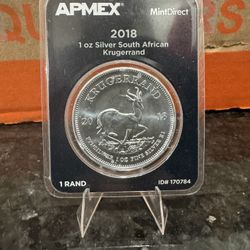 South Africa 2018 Krugerrand 1 Rand Coin 1oz .999 Silver - Brilliant Uncirculated Condition