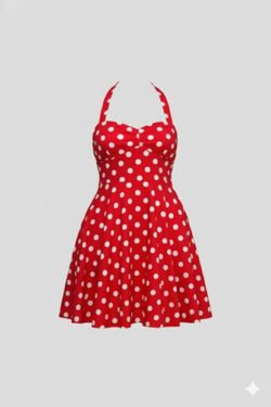 Womens Plus Size Red Polka Dot Halter Dress 2X Retro Inspired Rockabilly Pin Up 