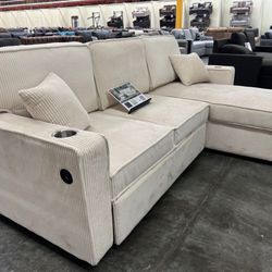 Beige Sofa Sectional w/ Sleeper 