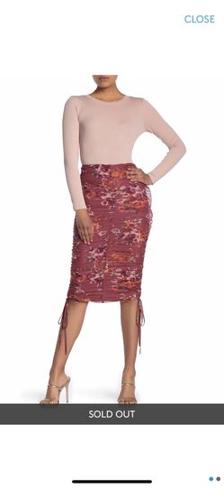 Adjustable length skirt/dress ruched stretchy mesh mauve floral Small size new