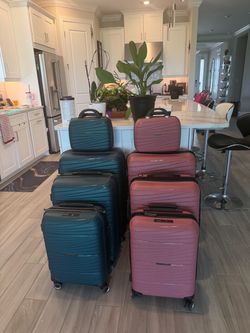 Matching couples luggage set 8 piece pink and teal