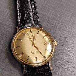 Rare Omega Seamster Deville Date Glossy Gold Dial