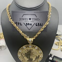 10k Gold World Charm And Chain