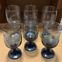 Set of 6 blue glasses - varying designs - $24!
