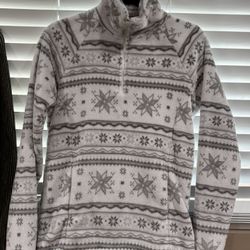 EDDIE BAUER womens size Small Nordic 1/4 zip fleece in white frost Snowfall Print