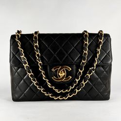 CHANEL Lambskin Quilted XL Jumbo Single Flap Black Entrupy Authenticated