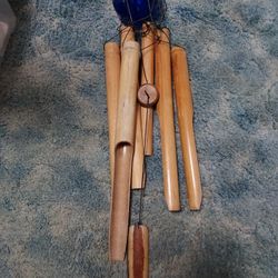Real Wood Wind Chime With Blue Glass Ball