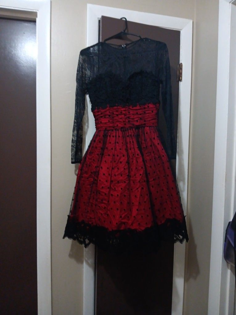 Vintage 1950s Polka Dot Dress Round Neck Long Sleeve Neiman Marcus Dress