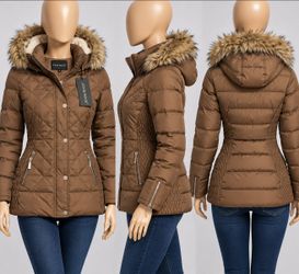 True Rock Women's Quilted Puffer Jacket with Fur Hood, S/M