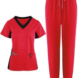 Pink Scrubs Set with Black Accents (L)