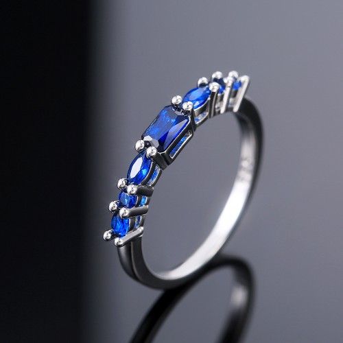 "Tiny Rectangular Bright Royal Blue Shiny Zircon Trendy Ring for Women, PD687
 
  