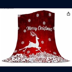 Merry Christmas Christmas Blanket, Red Flannel Fleece Throw Blanket with White Snowflakes Print, Soft Plush Blanket for Bedroom, Sofa and Couch,