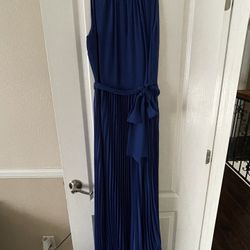 Tahari Maxi Pleated Dress Royal Blue Size 10