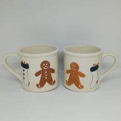 Set of 2 Vintage 1982 Hartstone Pottery HTF GINGERBREAD STOCKING Mugs 12oz READ