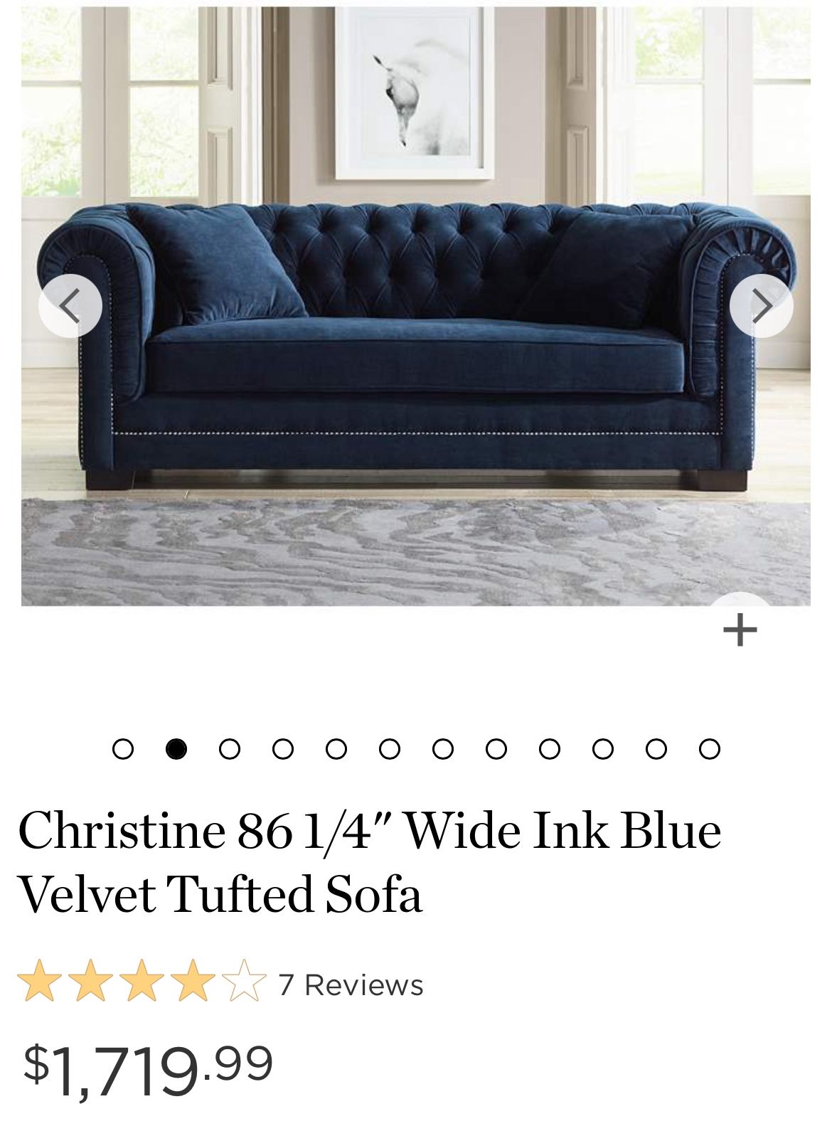 Tufted Blue Velvet Sofa