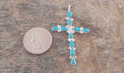 BEAUTIFUL !!! Native American 925 Sterling SilverTurquoise Cross pendant