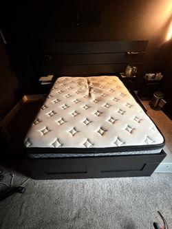 IKEA Full Size Storage Bed + Wall Headboard + FREE Mattress