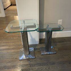Stainless Steel And Glass Side Tables