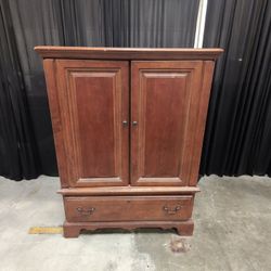 Cherry Finish Wood TV Stand with Cabinet Doors