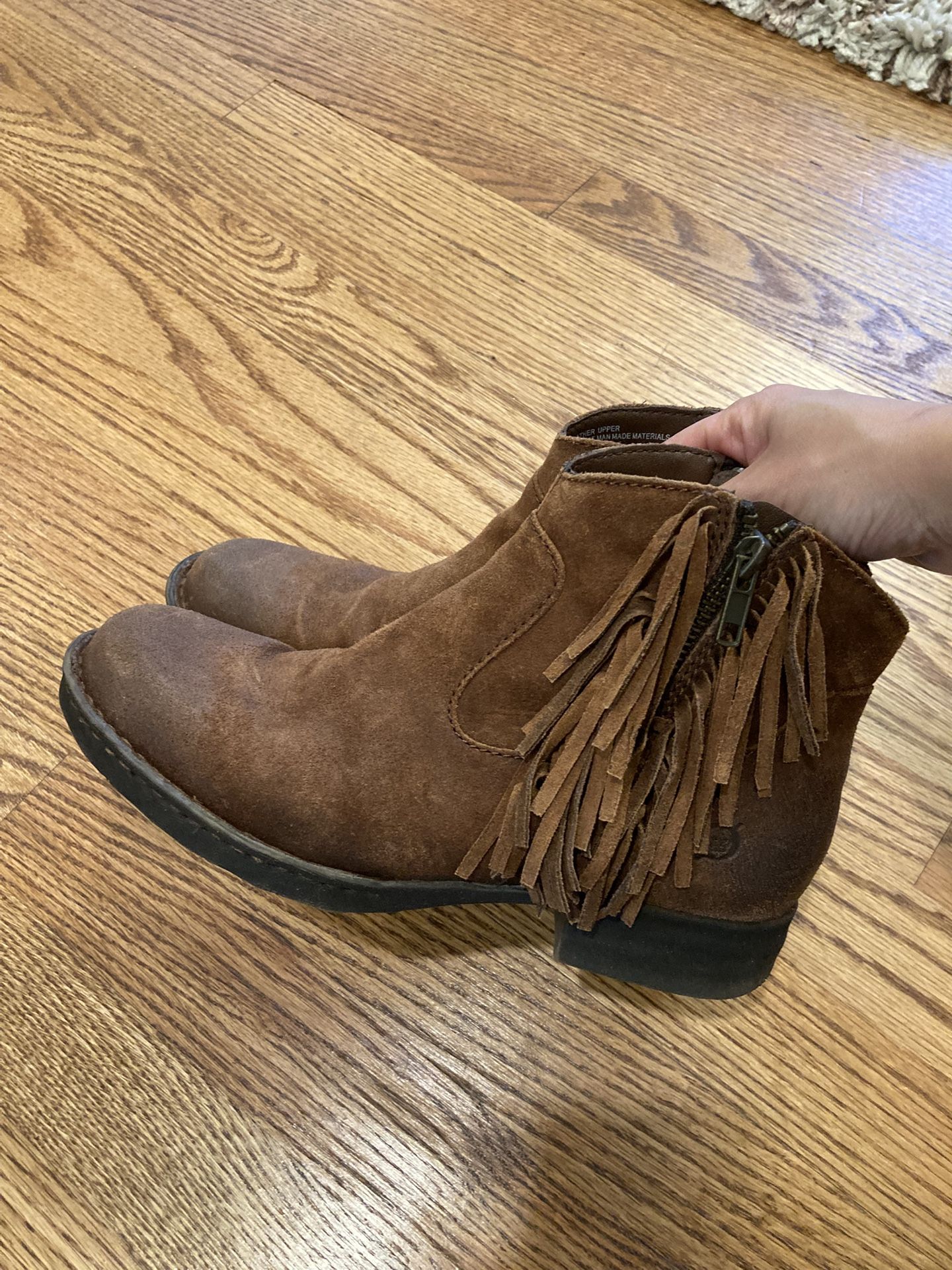 Brown Suede Fringe Ankle Boots