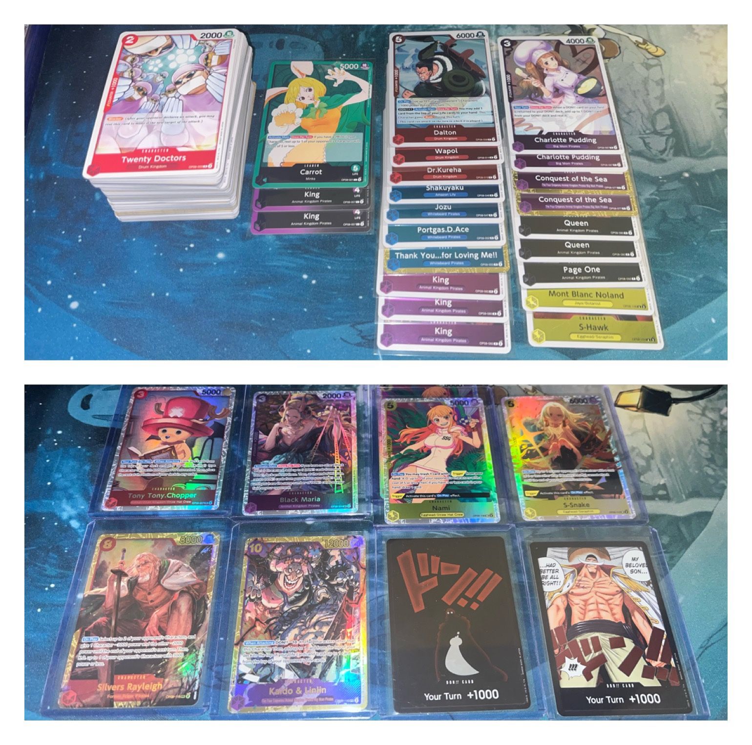 ONE PIECE OP8 “LOT” of 157 Cards w/ 3 Leaders, 19 Rare, 5 SR , 2 SEC & 2 DON