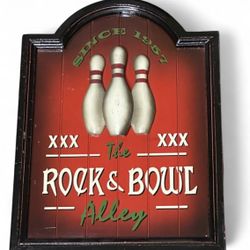 The Rock & Bowl Alley Plaque Wall Decor 2005 Pins Are 3D ~16"x12" 