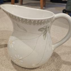 Block Basics LOVES ME Hand Painted Vintage Floral Ceramic Pitcher / Wash Basin