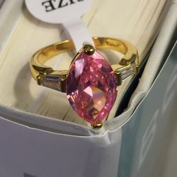 18k Gold Filled Engagement Rink With Pink Stone And Clear CZ Size 6,7,8