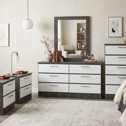 Dresser With Mirror, Chest And Two Nightstands / Cómoda Con Espejo, Gavetero Y Mesitas De Noche 🚚 