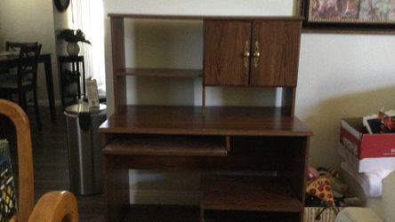 Computer desk dark brown wood