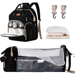 Baby Diaper Bag Backpack with Changing Station,Baby Bags for Boys Girl with Bassinet Bed Waterproof Large Capacity, Black,