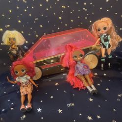 LOL Surprise 3-in-1 Party Cruiser Car with Surprise Pool, Dance Floor and Magic Black Lights and 4 dolls 