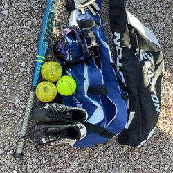 Softball Bat Bags, Cleats, Bat, Face Shield 