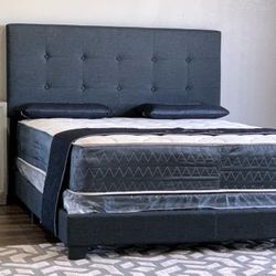 Brand New Full Size Dark Grey Linen Bed Frame With New Mattress/Fast Delivery 