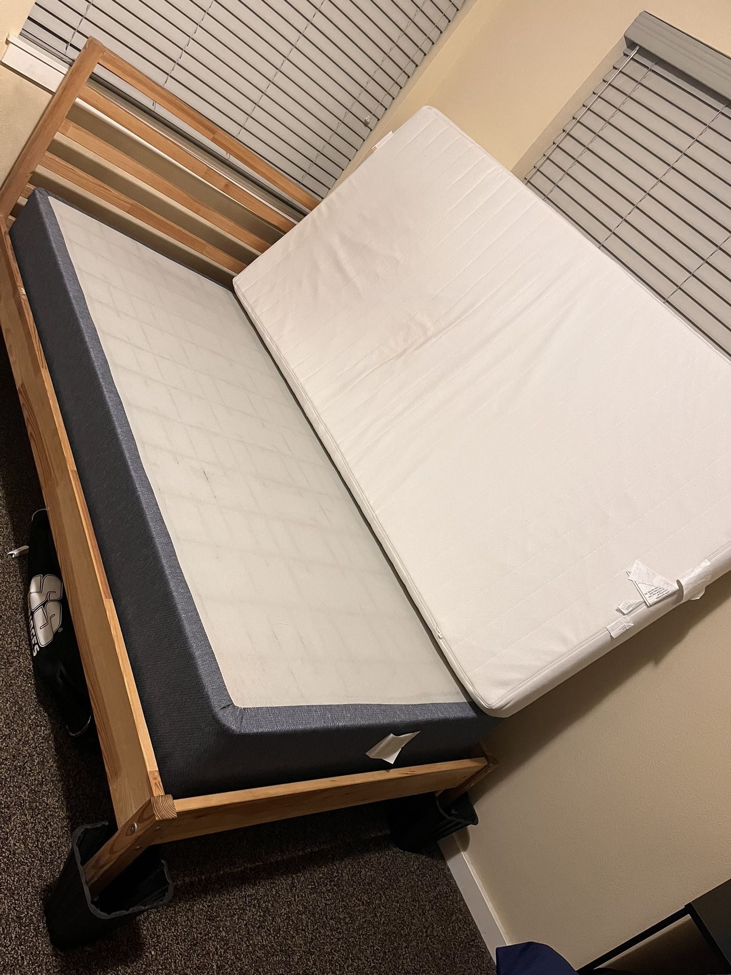 Twin Size mattress + Wooden Bed Frame + Box Spring