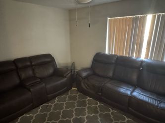 Brown Leather Recliner Couches - 5 seats - 2 couches