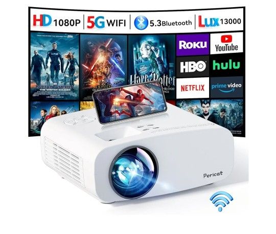 Projector with WiFi and Bluetooth, Pericat 4K Supported Native 1080P Projector, Portable Movie Outdo
