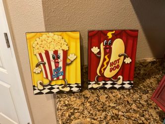 Movie Theater Popcorn and Hot Dog Picture Wall Hangings
