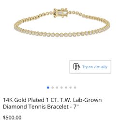 Brand New 14K Gold Plated 1 CT. T.W. Lab-Grown Diamond Tennis Bracelet - 7"