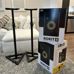 KRK Systems ROKIT 8 Generation 5 Monitoring Speakers with Stands